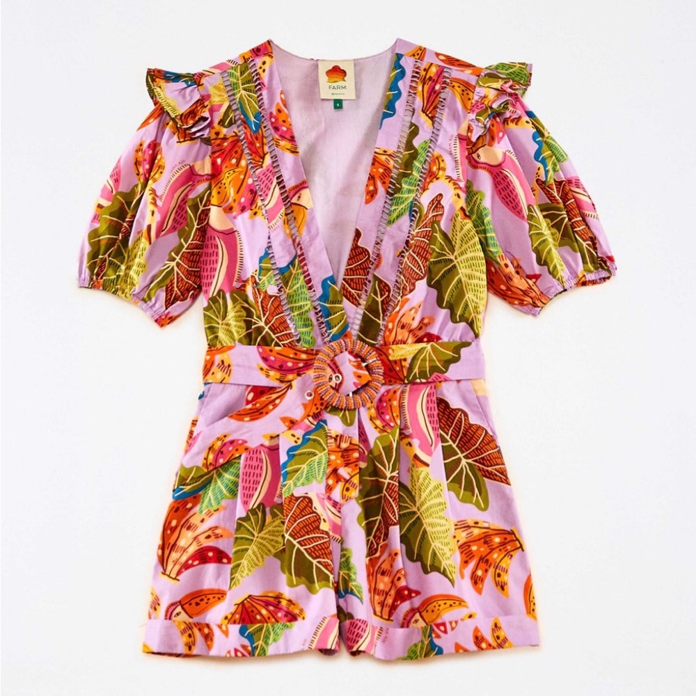 NEW with Tags!!! FARM Rio Lilac Beaks & Bananas V Neck Romper